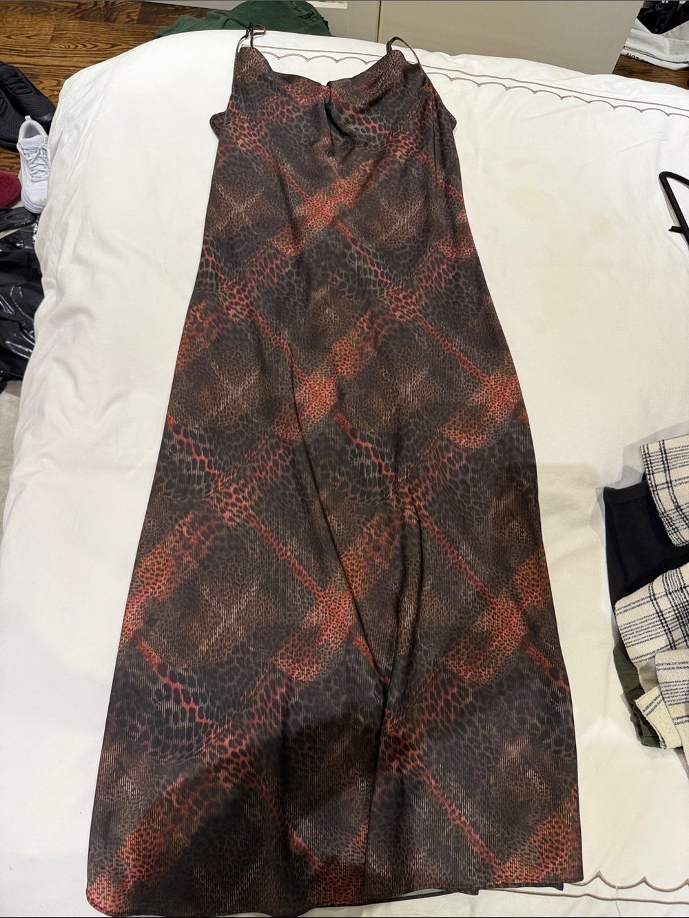 All Saints Brown and Rust Snake-Print Slip Maxi Dress
